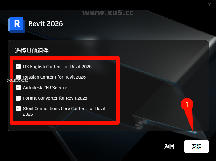 Autodesk Revit 2026.0 安装选项设置截图